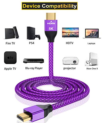 Basesailor 8K 60Hz HDMI Cable 10FT 2 Pack,48Gbps 7680P Ultra High Speed Cord for Apple TV,Roku,Samsung QLED,2.0 2.1,Sony Playstation,PS5,6FT,Xbox One Series X,eARC HDR HDCP 2.2 2.3,4K 120Hz 144Hz