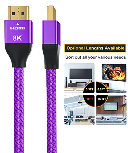 Basesailor 8K 60Hz HDMI Cable 10FT 2 Pack,48Gbps 7680P Ultra High Speed Cord for Apple TV,Roku,Samsung QLED,2.0 2.1,Sony Playstation,PS5,6FT,Xbox One Series X,eARC HDR HDCP 2.2 2.3,4K 120Hz 144Hz