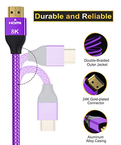 Basesailor 8K 60Hz HDMI Cable 10FT 2 Pack,48Gbps 7680P Ultra High Speed Cord for Apple TV,Roku,Samsung QLED,2.0 2.1,Sony Playstation,PS5,6FT,Xbox One Series X,eARC HDR HDCP 2.2 2.3,4K 120Hz 144Hz