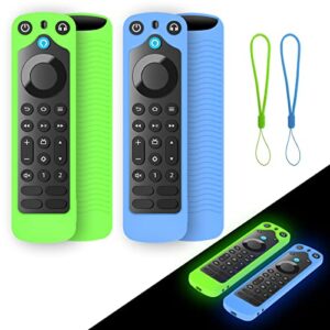 【2 pack】 yipinjia case for alexa voice remote pro 2022 release, soft silicone cover(glow in the dark) for alexa voice remote pro with wrist strap| light weight/anti slip/shock proof(blue+green)