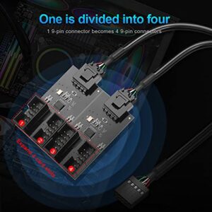 9pin USB Header Male 1 to 4 Female Extension Splitter Cable Connector Adapter (Male 1 to 4 Female)