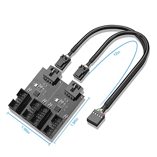 9pin USB Header Male 1 to 4 Female Extension Splitter Cable Connector Adapter (Male 1 to 4 Female)