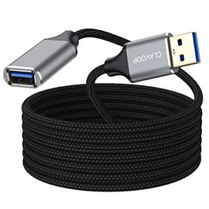 clavoop usb extension cable 10 ft, usb 3.0 cable extender usb type a male to female braided jacket cord 10 feet for usb flash drive, printer, camera, mouse, keyboard, headset, phone