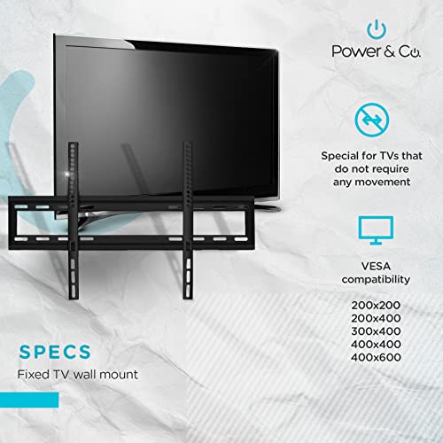 Power & Co. – Fixed TV Wall Mount Bracket for 32″ to 75″ Inches Screens – Supports Up to 154 Lbs – Improved Anti-Glare Technology