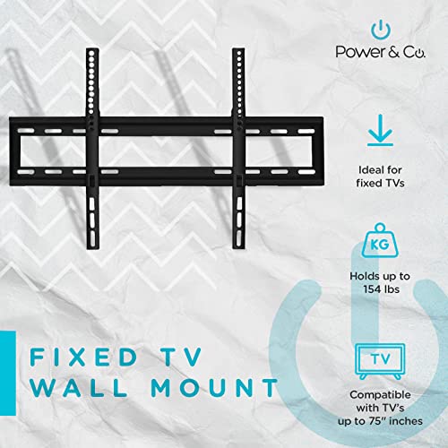 Power & Co. – Fixed TV Wall Mount Bracket for 32″ to 75″ Inches Screens – Supports Up to 154 Lbs – Improved Anti-Glare Technology