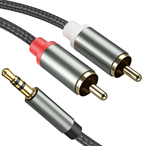 3.5mm to RCA Cable, 3.3FT 2 RCA Male to Aux Audio Adapter Nylon Braided Y Splitter RCA Auxiliary Cord 1/8 to RCA Connector Compatible with iPhone, Smartphones, MP3, Tablets, Speakers, Home Theater