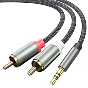 3.5mm to RCA Cable, 3.3FT 2 RCA Male to Aux Audio Adapter Nylon Braided Y Splitter RCA Auxiliary Cord 1/8 to RCA Connector Compatible with iPhone, Smartphones, MP3, Tablets, Speakers, Home Theater