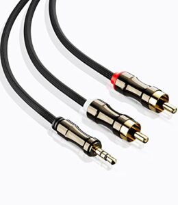 berlat rca to 3.5mm cable, rca audio cable nylon woven 24k gold plated male to male jack adapter for connects a smartphone, tablet, hdtv,or mp3 player to a speaker – 6.6ft/2m