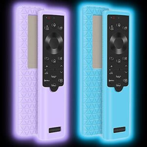 [2pack]silicone protective case for newest samsung smart tv solar cell remote control 2022,for samsung bn59-01385 bn59-01386 bn59-0139 frame remote battery back covers skin holder-glowblue glowpurple