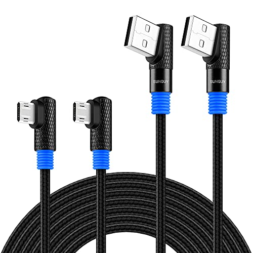 SUNGUY Right Angle Micro USB Cable 3FT [2-Pack], Short 90 Degree Micro USB Cable Nylon Braided Fast Charging Cords Data Sync for Samsung S7 S6 Note 5, Kindle, LG, Power Bank