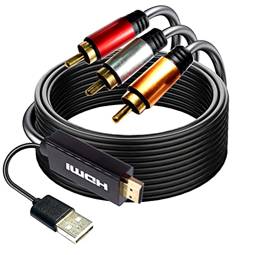 RCA to HDMI Cable 10FT with IC, 3-RCA AV to HDMI Male Cable Video Audio Component Converter Adapter 1080P Cable for TV HDTV DVD