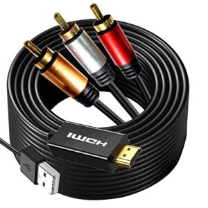 RCA to HDMI Cable 10FT with IC, 3-RCA AV to HDMI Male Cable Video Audio Component Converter Adapter 1080P Cable for TV HDTV DVD