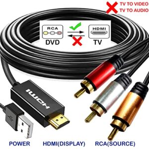 RCA to HDMI Cable 10FT with IC, 3-RCA AV to HDMI Male Cable Video Audio Component Converter Adapter 1080P Cable for TV HDTV DVD