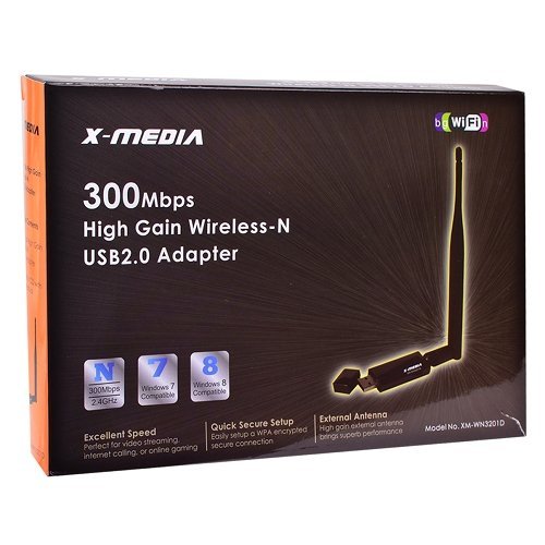 X-MEDIA XM-WN3201D V2.0 300Mbps 2.4GHz High Gain Wireless USB 2.0 Adapter, Realtek RTL8192EU Chipset, Wi-Fi USB Network Adapter, 5dBi Antenna