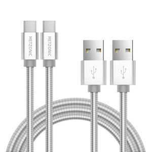 metzonic usb a to type c metal braided fast charge cable, with insulation coated steel [2 pack, 6.6 feet], fast charge data sync and transfer cord (silver)