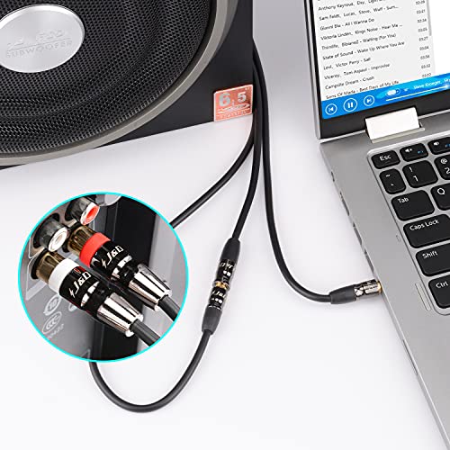J&D 3.5 mm to Dual RCA Audio Cable, Gold Plated Copper Shell Heavy Duty 3.5mm Female to 2 RCA Male Stereo Audio Adapter Cable Adapter Cord, 1 Feet