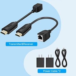 HDMI Over Ethernet Cat5e / Cat6 RJ45 Ethernet Cable, Male to Male HDMI to RJ45 Ethernet Network Converter 2 Ports up to 196ft/60m Transmitter Receiver Power On Support Full 1080p from Displays