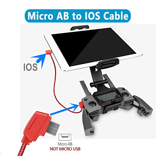 Hanatora Micro AB to iOS 8.14 Inch Remote Controller Cable for DJI Mavic Mini, Mini SE,Mavic 2 Pro Zoom/Mavic Air/Mavic Pro Platinum,Tablet OTG Nylon Braided Data Cord Accessories(iOS Connector Red)