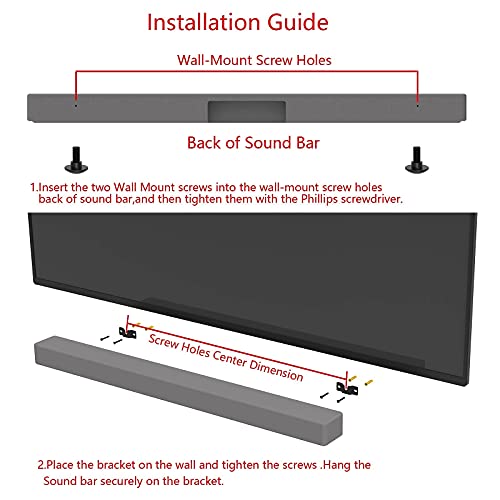 JINGer Sound Bar Wall Mount Brackets for VIZIO Sound BarSoundbar Mounting Bracket for VIZIO SoundBar SB3851C0SB3630E6SB3621nF8MSB4551D5 Speaker with Wall Mount Screws Black