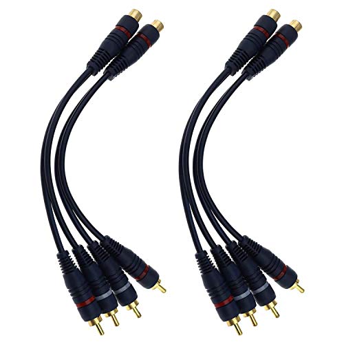 pobod RCA Female to 2 RCA Male Stereo Audio Y Cable 4-Pack,Phono Splitter Cable Gold Plated Adapter,Gold Plated Adapter Compatible for TV,Smartphones, MP3, Tablets, (7.8 inches)