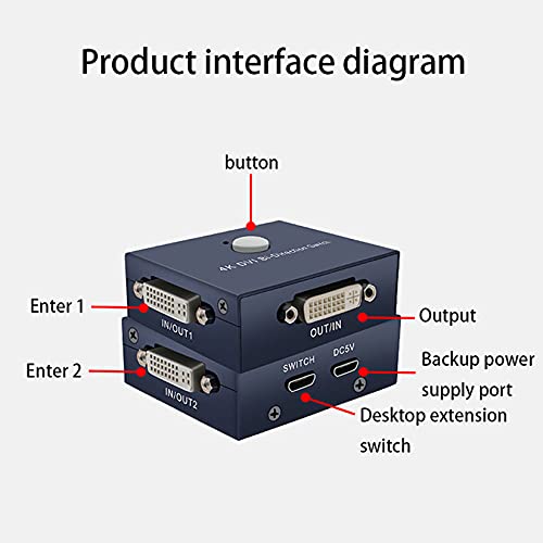 BolAAzuL DVI Switch Splitter Bi-Directional DVI Splitter 2X1 or 1X2, DVI Switcher 2 in 1 Out DVI Splitter 1 in 2 Out 4K(3840 x 2160)@30Hz DVI Selector Switch Box for PC Laptop Monitor LCD HDTV