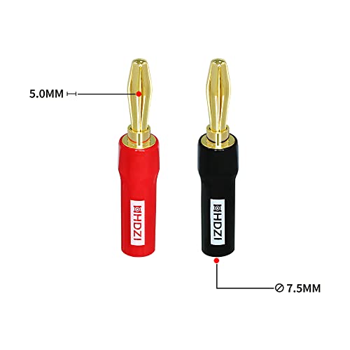 HHDZI 24 K Gold Banana Plugs, no Welding, Speaker Cable Banana Plugs, Audio Connector Adapter, Suitable for Speaker Cable, Wall Audio and Video Receiver, Amplifier and Sound System