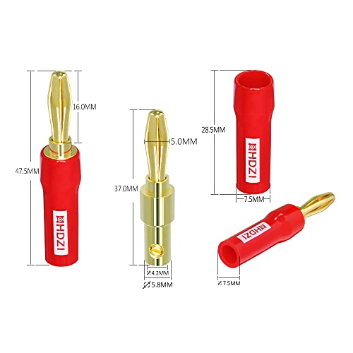 HHDZI 24 K Gold Banana Plugs, no Welding, Speaker Cable Banana Plugs, Audio Connector Adapter, Suitable for Speaker Cable, Wall Audio and Video Receiver, Amplifier and Sound System