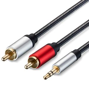 rca cable 6ft, 3.5mm male to 2rca male stereo audio adapter cable nylon braided aux rca y cord for smartphones, mp3, tablets, speakers, hdtv and more(6ft/2m)