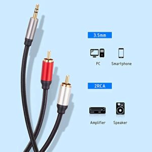 RCA Cable 6Ft, 3.5mm Male to 2RCA Male Stereo Audio Adapter Cable Nylon Braided AUX RCA Y Cord for Smartphones, MP3, Tablets, Speakers, HDTV and More(6Ft/2M)