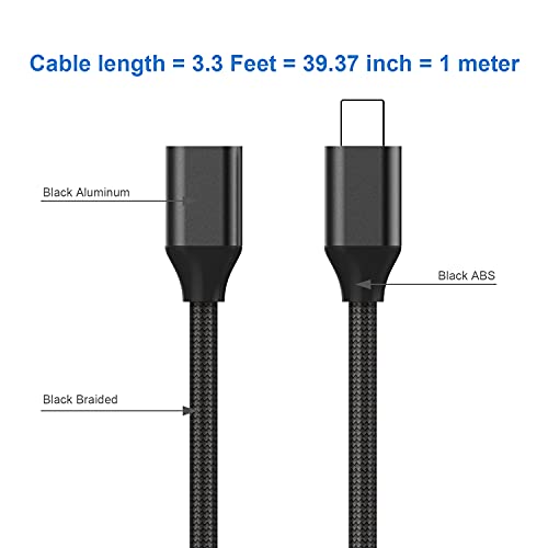 EMATETEK Braided Extender Cable Male to Female Pass Audio Video Picture Data and Power Charge. 1PCS 3.3Feet Extension Cord Connector Made of Black Aluminum & Braided.