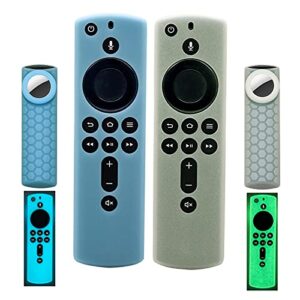 [2 pack] fir-stick remote cover case with airtag holder (glow in the dark) compatible with fir tv stick 4k,tracker cover for tile sticker 2020 and airtag 2021 (green & sky blue)