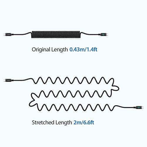 SooPii Coiled USB C Cable, 100W USB C to USB C Cable Fast Charge, 6FT Nylon Braided Type-C Cable with LED Display for lPad Air/lPad Pro, MacBook Pro, Samsung Galaxy S21,and other USB C Devices (Black)