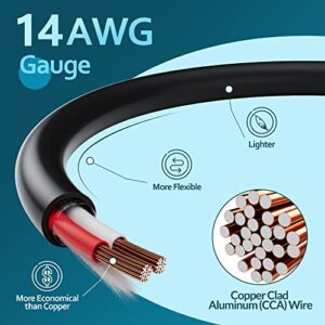 Elecan 14/2 Outdoor Speaker Wire Cable 50 Ft 14 Gauge AWG with Tool Kits-Direct Burial in Wall CL3 CL2 Rated-Pro Series 14AWG 2 Conductors-PVC Jacket& Film& Cotton-for Home Theater&Car Speakers-Black