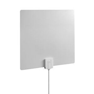 One For All Amplified HDTV Antenna for 1080P 4K Free TV Channels, 60 Miles Long Reception Range, External Signal Booster and 10ft Coax Cable Included, Thin Dual Color Design White/Black, Model 14551