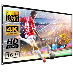 dbpower projector screen 100 inch, 16:9 hd 3d foldable anti-crease portable projector movie screen for home theater indoor outdoor support double sided projection