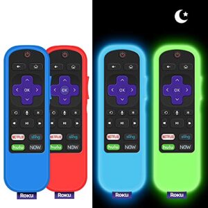 4 pack protective case for tcl roku tv steaming stick 3600r/3800/3900 remote,silicone cover roku voice/express/premiere remote controller skin,replacement sleeve-glow green,glow blue,red,blue