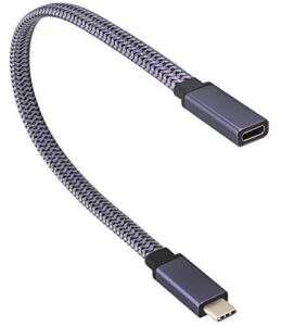 aaotokk braided usb 3.1 type c to type c connector cable 60w&3a short type c 3.1 usb male to female extension cable supports charging,data,audio,video cable for laptop&tablet&mobile phone.(0.3m-m/f)