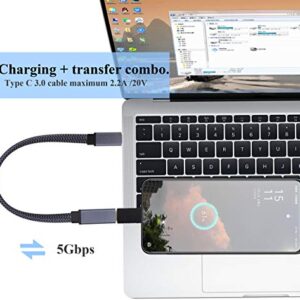 AAOTOKK Braided USB 3.1 Type c to Type C Connector Cable 60W&3A Short Type C 3.1 USB Male to Female Extension Cable Supports Charging,Data,Audio,Video Cable for Laptop&Tablet&Mobile Phone.(0.3M-M/F)