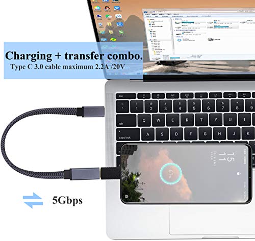 AAOTOKK Braided USB 3.1 Type c to Type C Connector Cable 60W&3A Short Type C 3.1 USB Male to Female Extension Cable Supports Charging,Data,Audio,Video Cable for Laptop&Tablet&Mobile Phone.(0.3M-M/F)