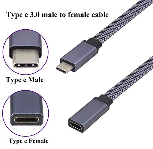 AAOTOKK Braided USB 3.1 Type c to Type C Connector Cable 60W&3A Short Type C 3.1 USB Male to Female Extension Cable Supports Charging,Data,Audio,Video Cable for Laptop&Tablet&Mobile Phone.(0.3M-M/F)