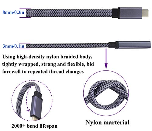 AAOTOKK Braided USB 3.1 Type c to Type C Connector Cable 60W&3A Short Type C 3.1 USB Male to Female Extension Cable Supports Charging,Data,Audio,Video Cable for Laptop&Tablet&Mobile Phone.(0.3M-M/F)