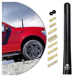 antenna for truck,carbon fiber polished finish car radio antenna 4.72 inch antenna toppers am/fm radio,compatible for car and truck vehicle replacement antenna accessories (double blade skull)