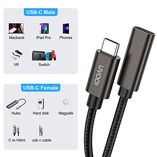 USB C Extension Cable 10FT, USB C Extender Cord Male to Female USB 3.1 Gen2 Type C Fast Charging & Sync for Samsung Galaxy, MacBook/Air/Pro, iPad Pro/iPad Mini, Dell XPS Surface and More