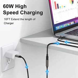 USB C Extension Cable 10FT, USB C Extender Cord Male to Female USB 3.1 Gen2 Type C Fast Charging & Sync for Samsung Galaxy, MacBook/Air/Pro, iPad Pro/iPad Mini, Dell XPS Surface and More