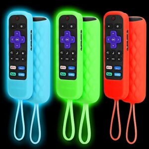 xiannv 3-pack roku remote cover tvrc280 tcl roku protection universal replacement lightweight shockproof tcl roku tv remote control cover with lanyard red luminous blue