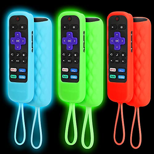 XianNv 3-Pack Roku Remote Cover TVRC280 TCL Roku Protection Universal Replacement Lightweight Shockproof TCL Roku TV Remote Control Cover with Lanyard Red Luminous Blue