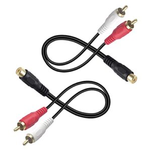 qdishi 2 pack rca splitter 1 female to 2 male, stereo audio y cable, gold plated dual rca male adapter for car audio, home theater, subwoofer, tv, cd player and so on