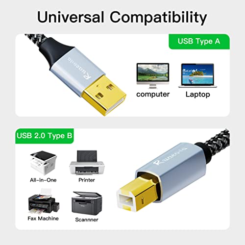 Ruaeoda Printer Cable 50 ft, Long USB Printer Cable Cord USB 2.0 Type A Male to B Male Printer Scanner USB B Cable Compatible with HP, Canon,Epson, Lexmark, Dell, Xerox, Samsung Etc 15 Meter - Gen3