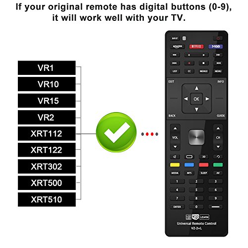 Gvirtue Universal TV Remote for Almost All Vizio LED LCD 3D Smart E Series TV Smart Internet Apps with Amazon, Netflix and M-GO Keys, Sub XRT112 XRT100 VR1 2 10 15 etc., VZ-2+L