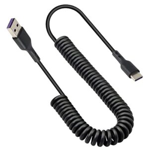 gelrhonr retractable usb type c cable,coiled usb a to usb c (3a 60w) fast charging and data cable for s10,s20,s22,note 10 9, pixel 4xl,switch,oneplus 5,other usb c device – black/(max 1.5m/4.9ft)